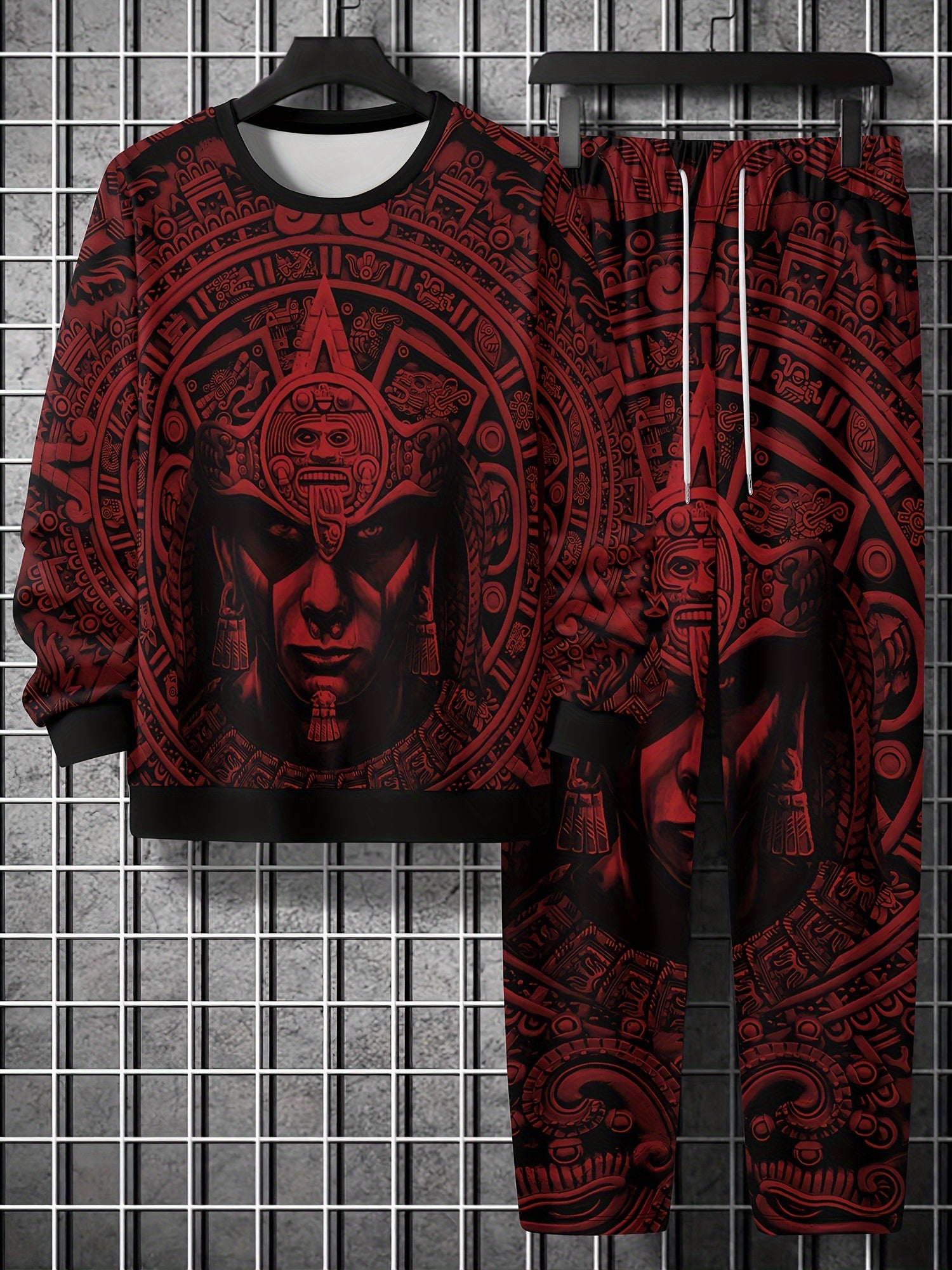 Men's Printed Crew Neck Sweatshirt Stretch Joggers Set