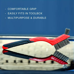 3-Piece Wire Brush Set Curved Handle Red 7 Inches