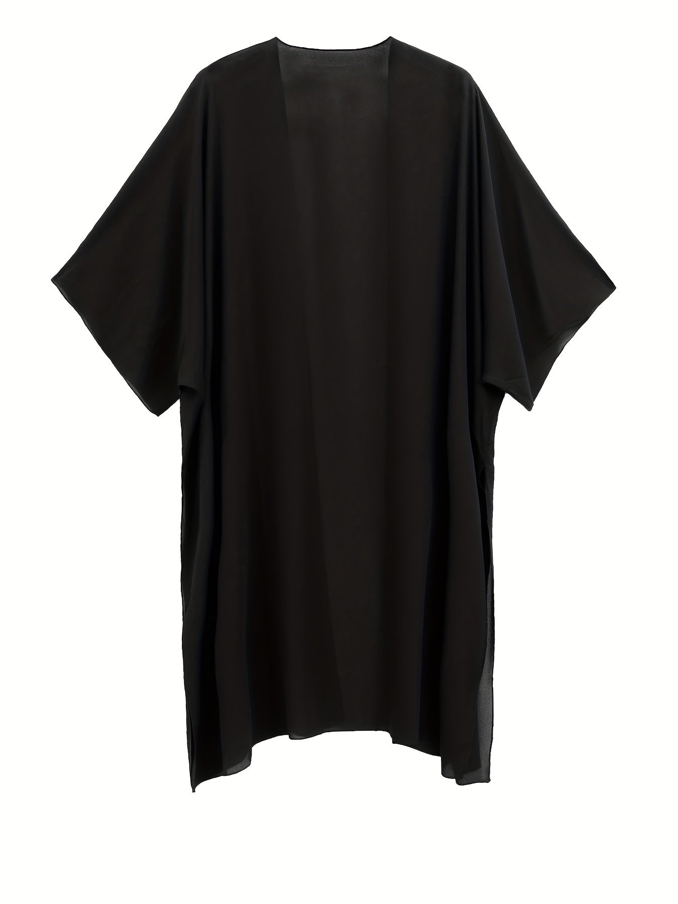 Plain V Neck Cover Up Shirt Loose Fit Semi Sheer Beachwear Robe