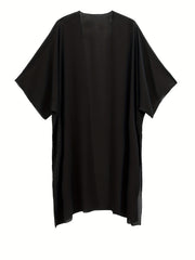 Plain V Neck Cover Up Shirt Loose Fit Semi Sheer Beachwear Robe