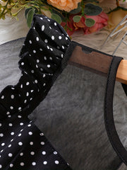 Girls Mesh Polka Dot Dress with Bow