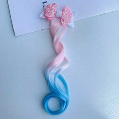 Girls' Curly Gradient Wig Hair Clip with Sequin Bow Decoration