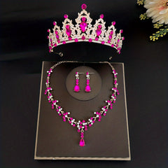 Bridal Crystal Crown Earrings Necklace Set Wedding Jewelry