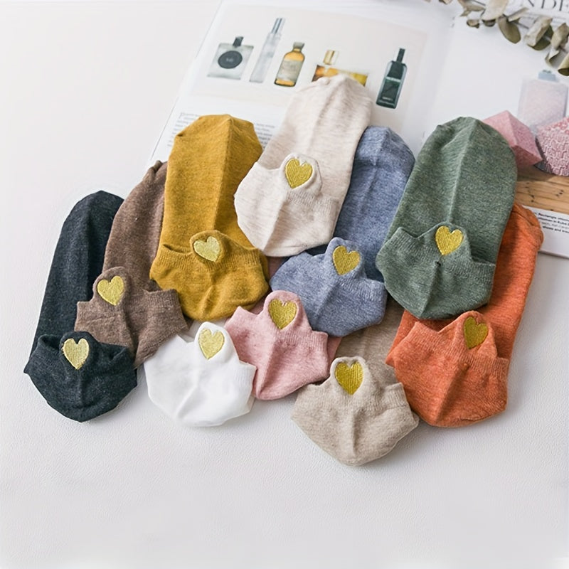10 Pairs Heart Print Low Cut Ankle Socks Women's Stockings