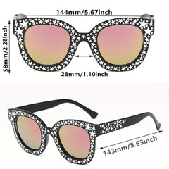 Rhinestone Star Mirror Lens Cat Eye Sunglasses UV400