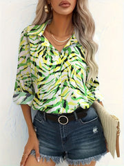 Allover Print Button Up Long Sleeve Blouse