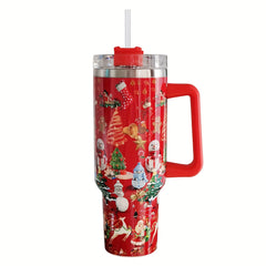 40oz Christmas Insulated Tumbler with Handle & Straw