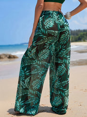 Tropical Palm Leaf Print Tie Front Beach Cover Up Pants