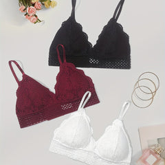 3pcs Floral Lace Wireless Bras Comfy & Breathable Bra Women's Lingerie