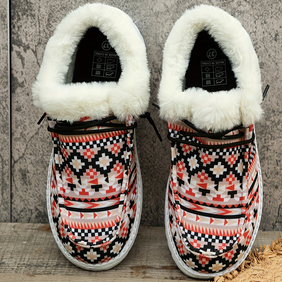 Geometric Print Warm Sneakers Lightweight Casual Walking Shoes
