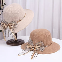Irregular Brim Sun Hat with Bowknot Strap UV Protection