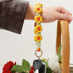 Boho Daisy Keychain for Girls Soft Macrame Wristlet Lanyard for Keys