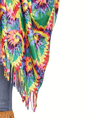 Tie Dye Print Hippie Poncho Halloween Costume Women's