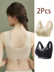 2pcs Lace Wireless Bras Comfortable Full Coverage Women's Lingerie