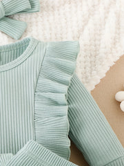 2pcs Baby Girl Ruffle Sleeve Top & Flared Pants Set