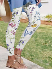 Floral Print Skinny Leggings Elastic Waist