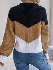 Block Polo Collar Sweater Drop Shoulder Knitted Top