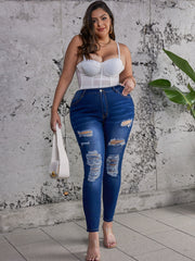 Casual Jeans Women's Plus Ripped High Stretch Skinny Jeans