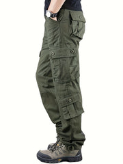 Solid Cotton Men's Cargo Pants for Outdoor Activities