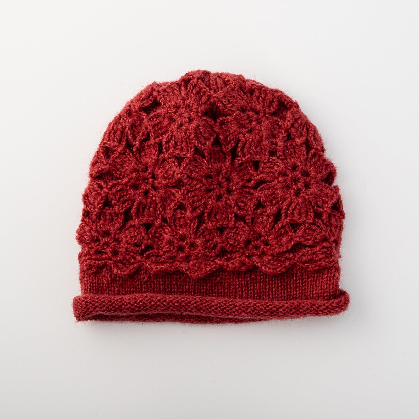 Women's Crochet Beanie Hat Warm Pullover Hat Soft Flower Double Layer Knitted