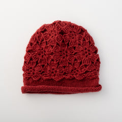 Women's Crochet Beanie Hat Warm Pullover Hat Soft Flower Double Layer Knitted