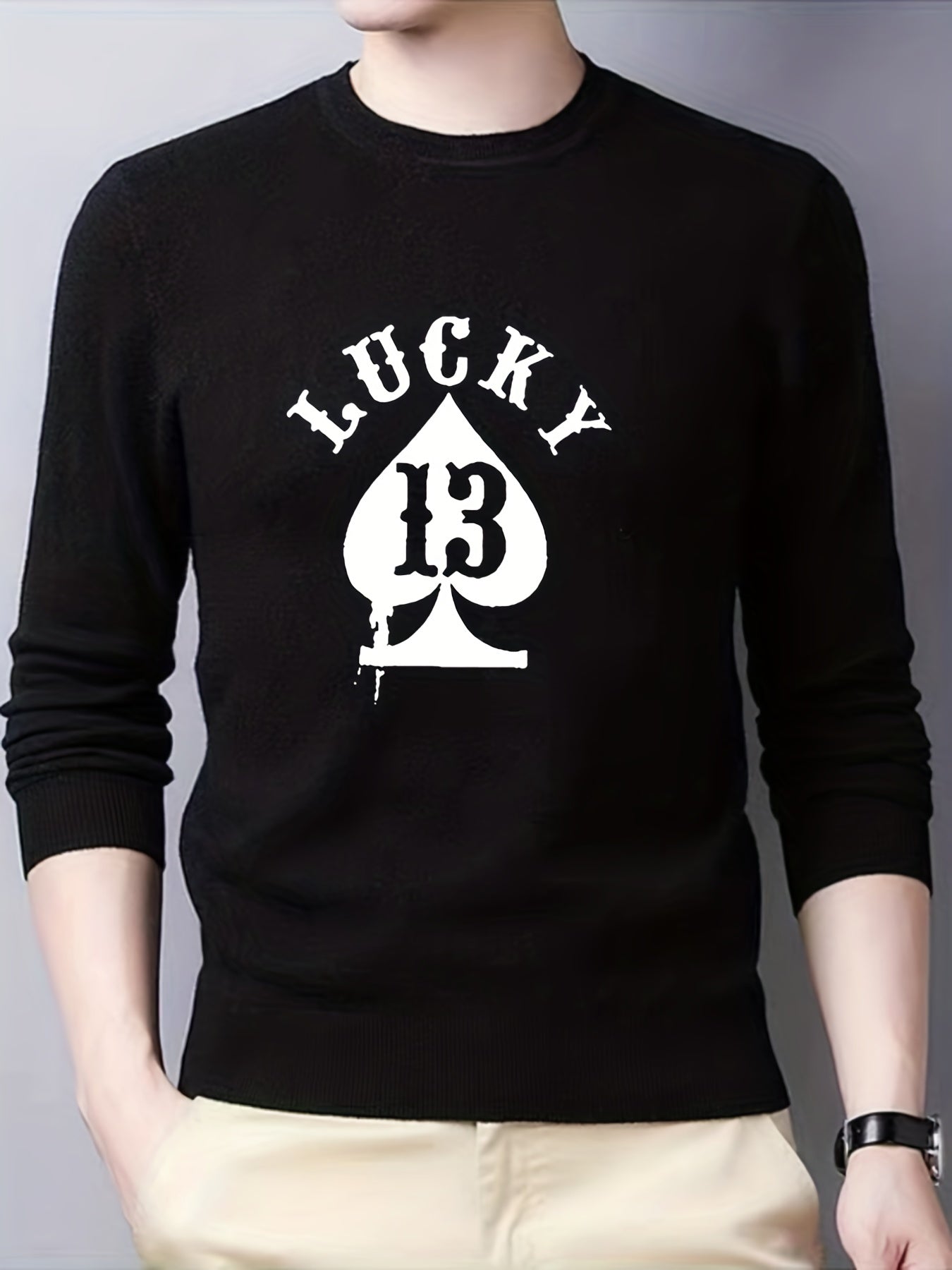 Lucky Spades 13 Men's Knit Sweater Warm Crew Neck Pullover