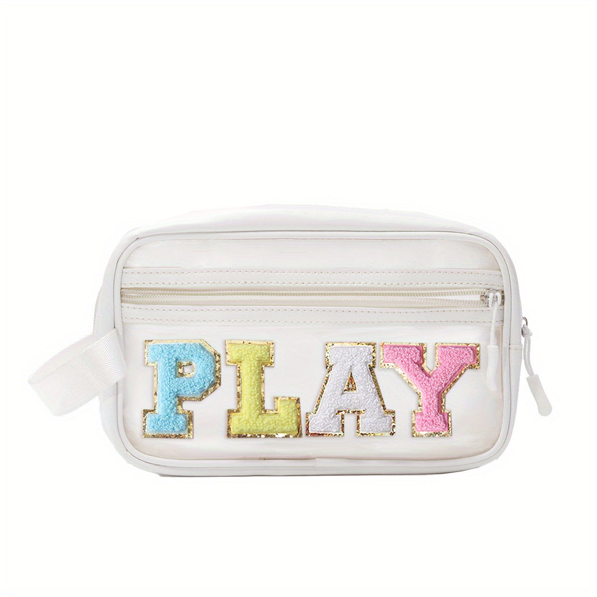 Preppy Chenille Letter Patch Clear Makeup Bag for Travel School Office