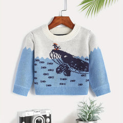 Block Round Neck Jacquard Knitted Pullover Top Girls Sweater