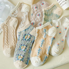 7 Pairs Floral Print Low Cut Ankle Socks Women Stockings