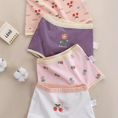 4pcs Girls Boxer Briefs Astronaut Floral Cherry Print Underwear Kids Clothes