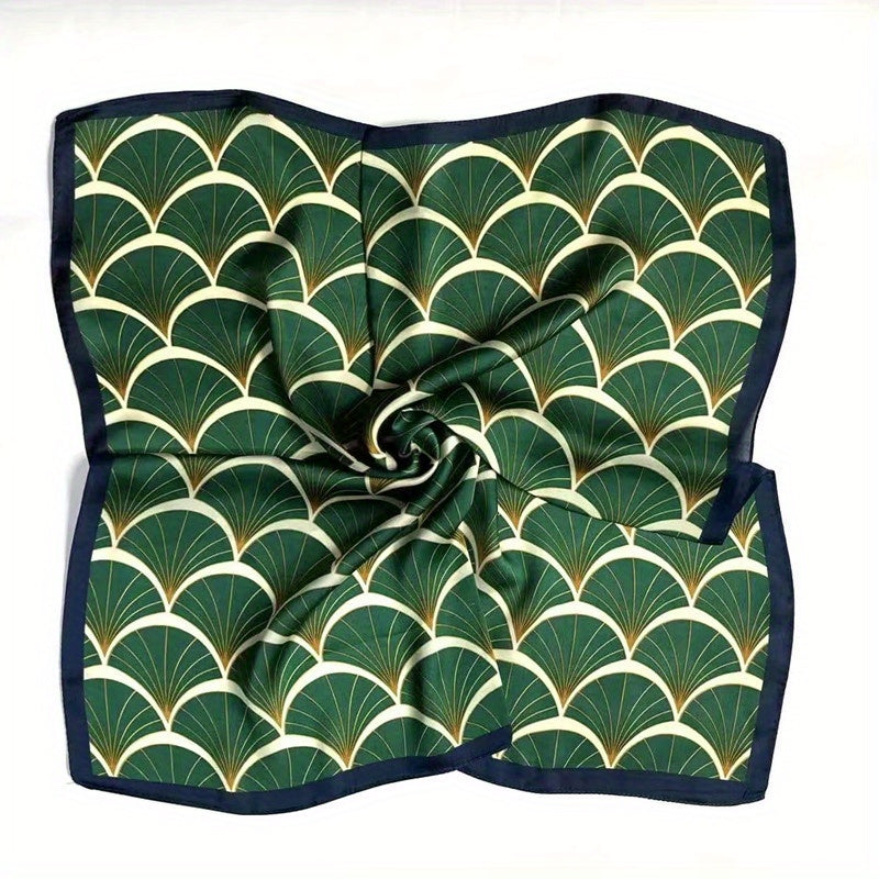 Ginkgo Leaf Print Square Scarf Satin Neckerchief Bandana Women Head Wrap