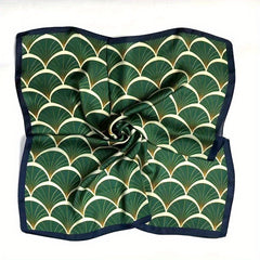 Ginkgo Leaf Print Square Scarf Satin Neckerchief Bandana Women Head Wrap