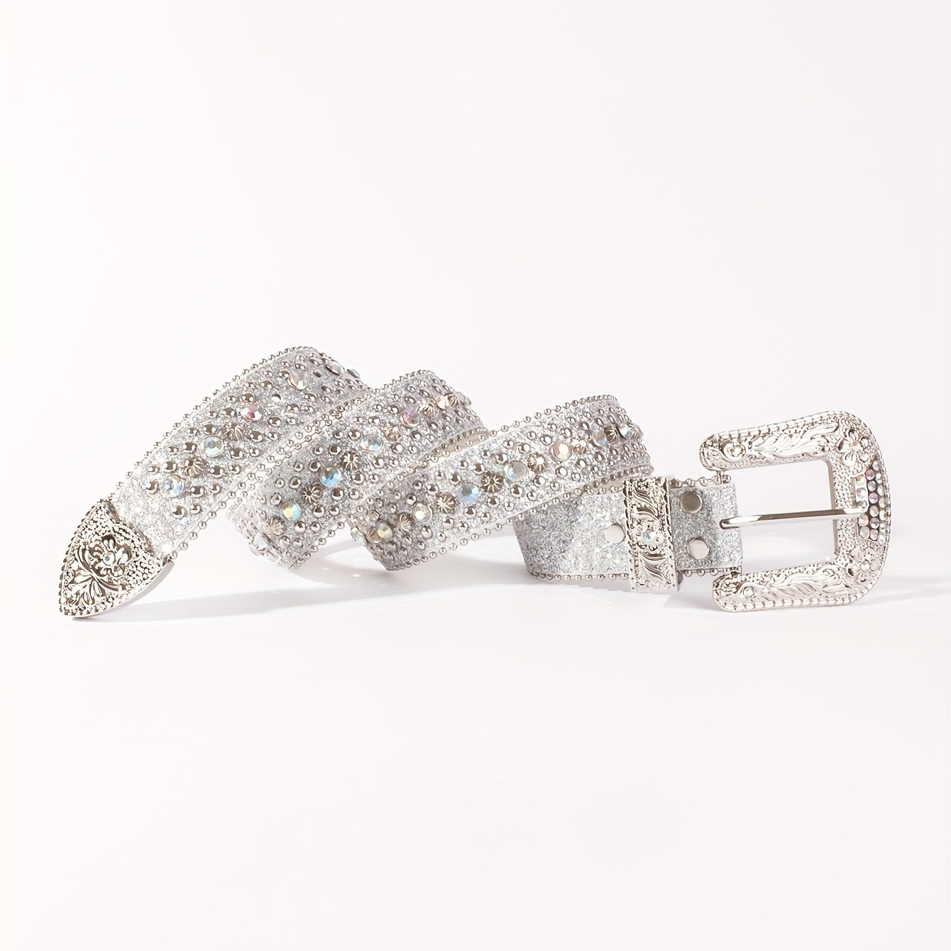 Rhinestone Belt Crystal Inlaid Leather Western Cowboy Cowgirl
