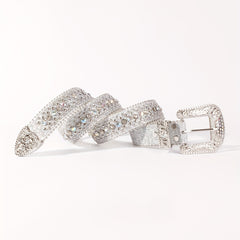 Rhinestone Belt Crystal Inlaid Leather Western Cowboy Cowgirl