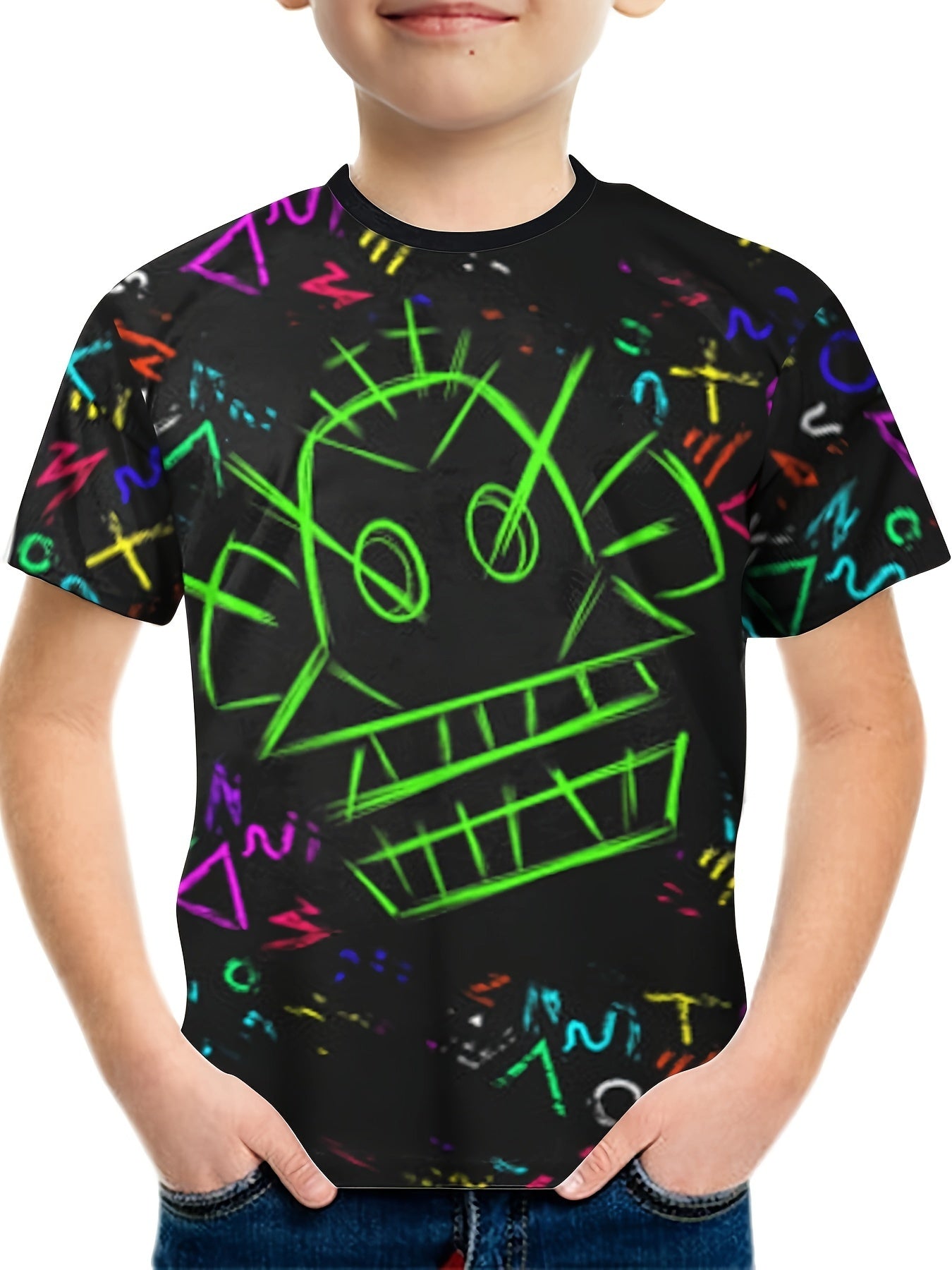 Boys Monkey Doodle Print T shirt Short Sleeve Casual Top Kids Summer Clothes