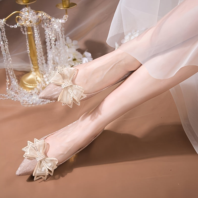 Sparkly Bow Tie High Heel Pumps Wedding Shoes
