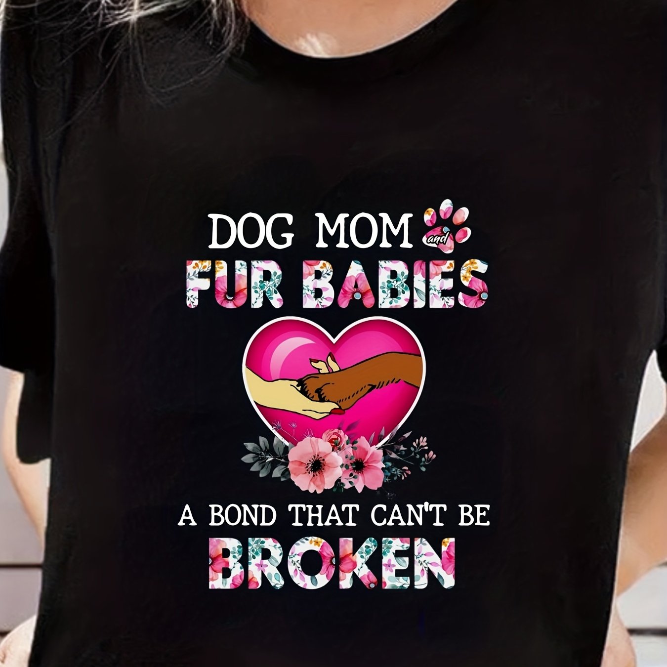 Dog Mom Letter Print Tee For Women Round Neck Casual Sports T Shirt