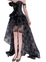 Goth Floral Lace Corset & Mesh Skirt Set Women's Lingerie
