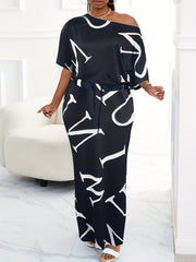 Letter Print Two piece Set Short Sleeve Tops & Skirts Outfits