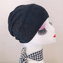 Glitter Flower Lace Turban Cap Beanie Elastic Head Wraps Bonnet Chemo Hats