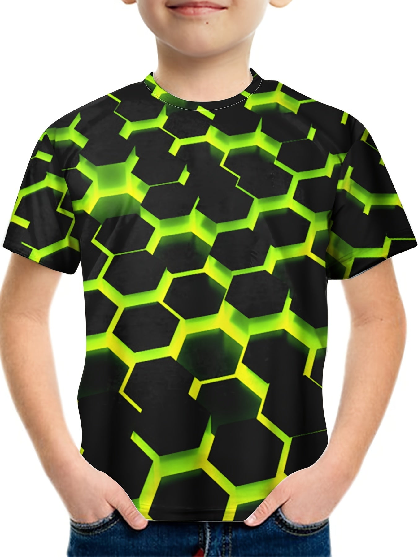 Kids 3D Geo Print Tee Funny Illusion Short Sleeve Street Wear