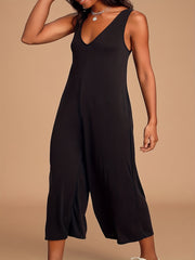 V Neck Backless Wide Leg Jumpsuit