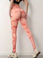 Tie Dye Hip Lifting Yoga Pants High Waist Tummy Control Leggings