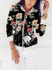 Floral Print Zipper Jacket Spring & Fall Women's Clothing