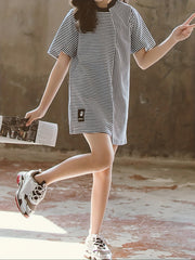 Girls Striped Print Graphic Dress For Summer