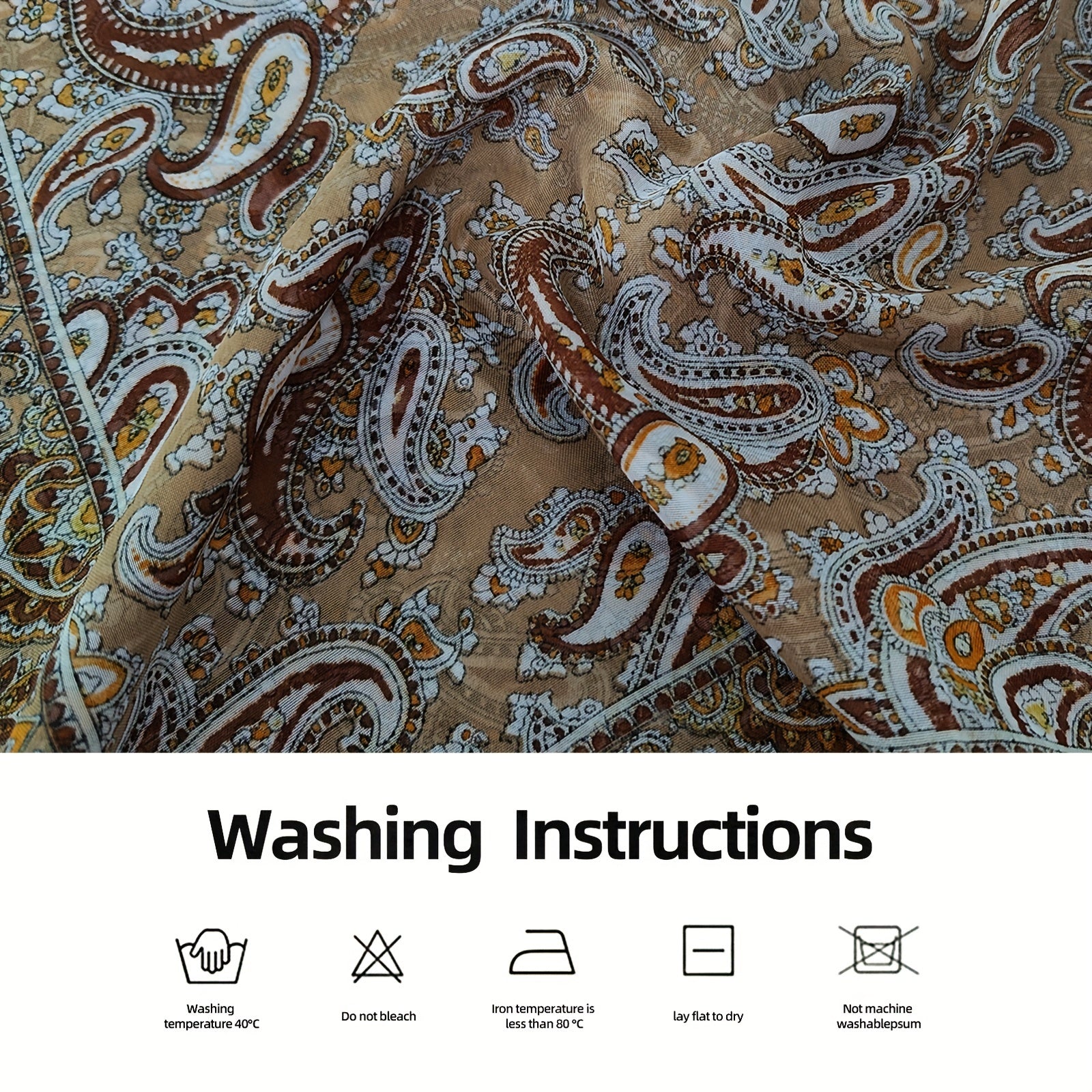 Brown Paisley Satin Scarf Vintage Silk Shawl