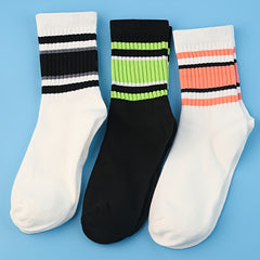 3 Pairs Striped Print Socks Women's Mid Tube Stockings