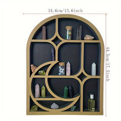 Wooden Wall Mounted Crystal Holder Moon Star Window Type Crystal Shelf