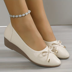 Women's Perforated Wedge Shoes Pointed Toe Slip On Flats