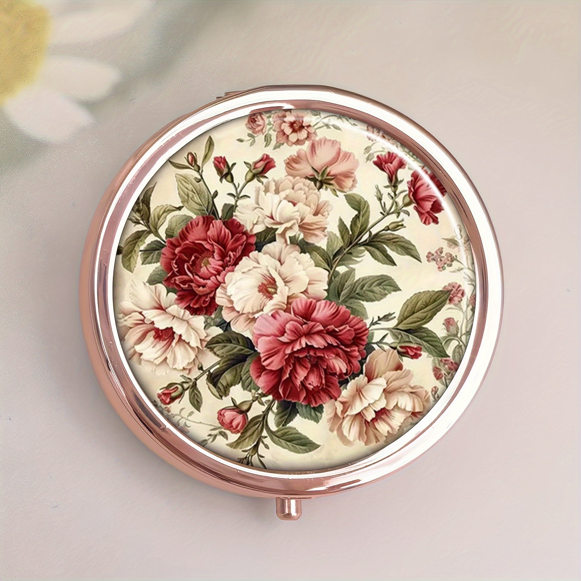 Floral 3 Compartment Pill Box for Purse Pocket - Unique Gift Pill Box for Purse